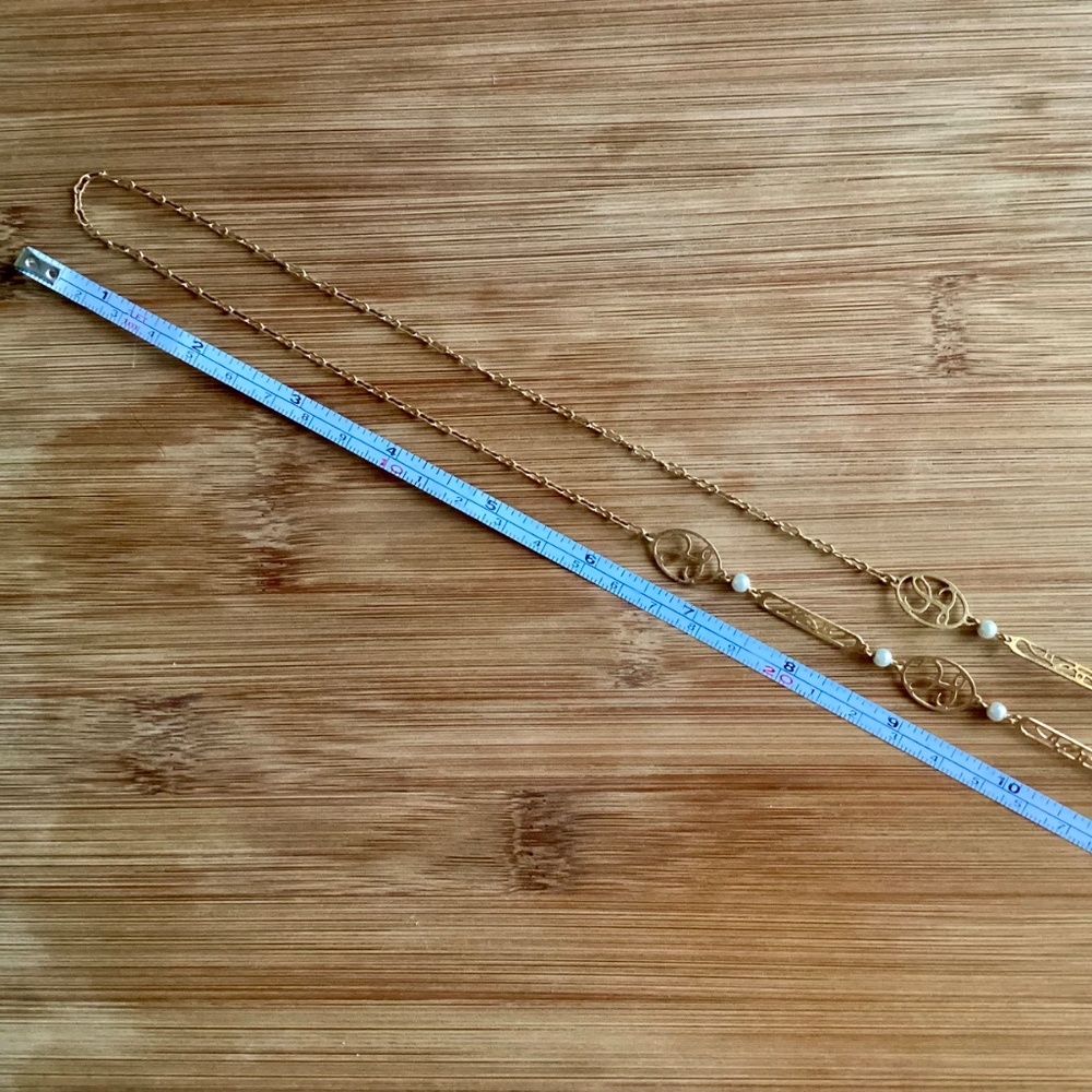 Avon Vintage Gold Tone Long Layered chain Pearl Initial Touch Necklace “L” Gift - Picture 7 of 10